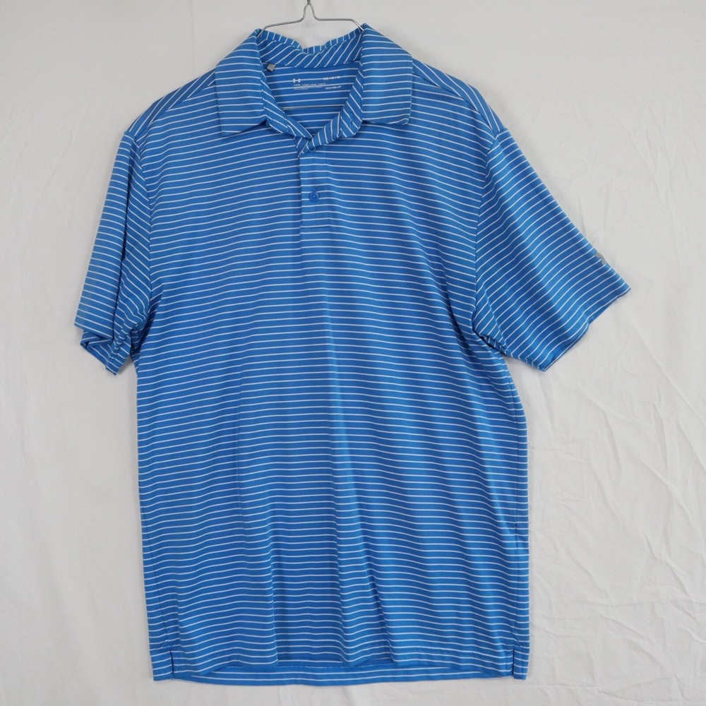 Under‎ Armour Polo Shirt Mens Medium HeatGear Loose Golf Striped Short Sleeve